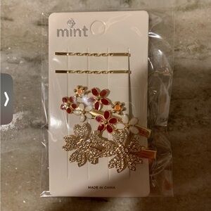 Mint Floral Gold and Red Hair Clip Collection